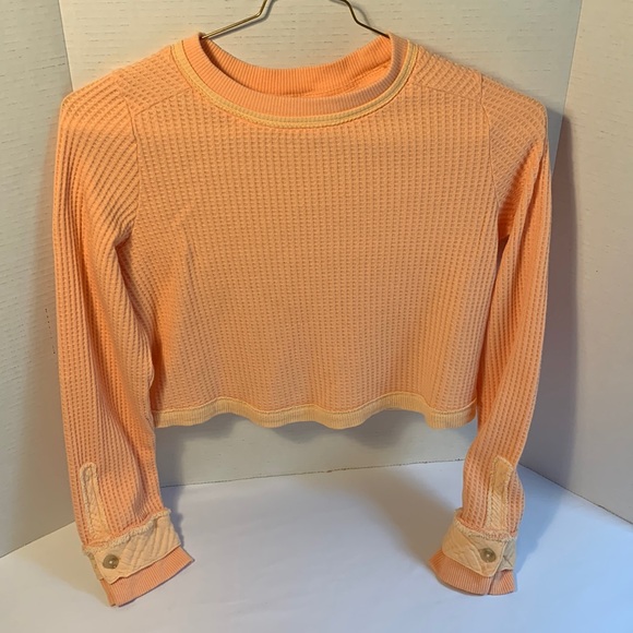 fp movement orange thermal long sleeve cropped waffle knit top. Free people. S - Picture 2 of 13